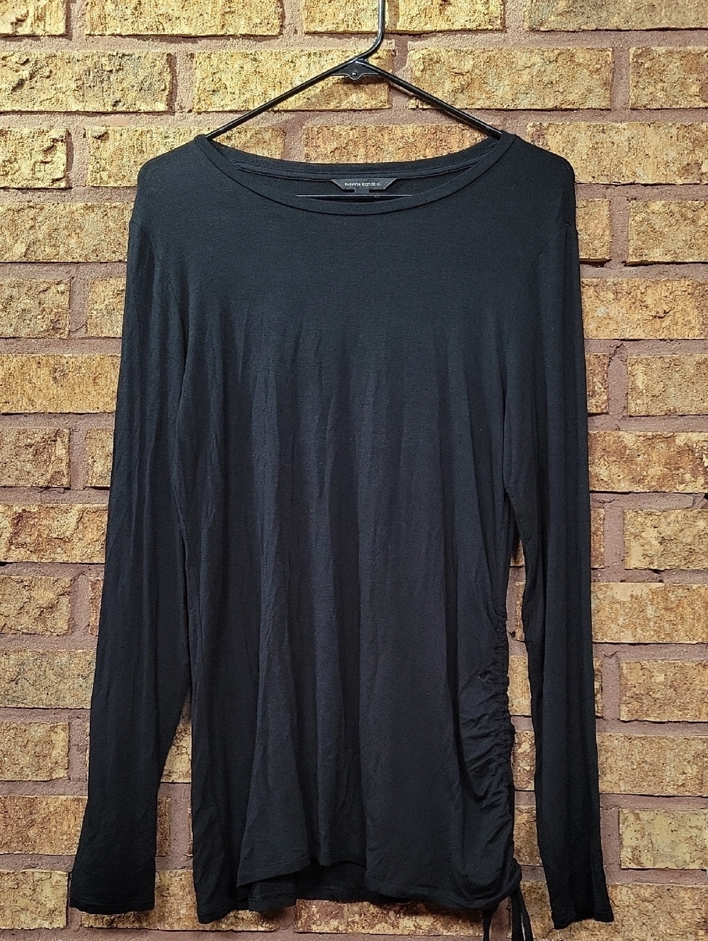 Banana Republic Black Long-Sleeve Crew Neck Modal Stretch Side Ruching Size M